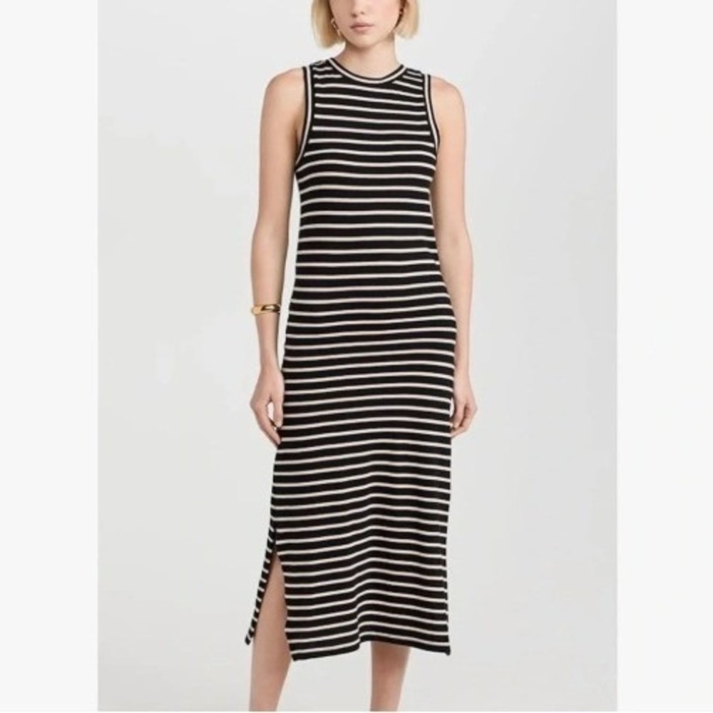 Rails Tank Dress Black Ivory Stripe Midi Side Slit Small S Casual Sporty Chic